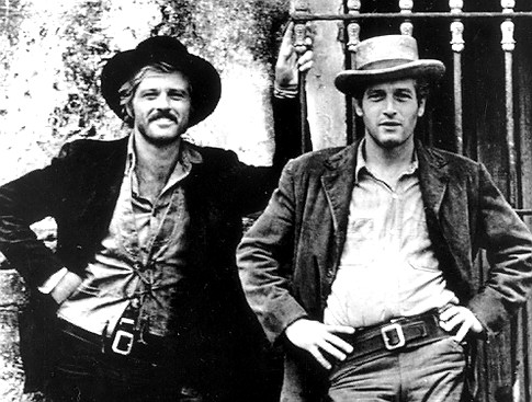 Actors Paul Newman (R) and Robert Redford are shown in a scene from their 1969 film "Butch Cassidy and the Sundance Kid" in this undated publicity photograph. Legendary film star Newman, whose brilliant blue eyes, good looks and talent made him one of Hollywood's top actors over six decades, has died, a spokesman said on September 27, 2008. He was 83 and had been battling cancer. REUTERS/Courtesy 20th Century Fox/Handout (UNITED STATES). NO SALES. NO ARCHIVES. FOR EDITORIAL USE ONLY. NOT FOR SALE FOR MARKETING OR ADVERTISING CAMPAIGNS. Original Filename: 2008-09-27T141316Z_01_SIN43_RTRMDNP_3_NEWMAN.JPG